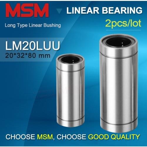 2pcs LM20LUU Long Type Linear Bearing (dr20 D32 L80) Tandem Sliding Motion Bushing Double Wide 20mm Shaft Guide SM20GWUU/LMUW20