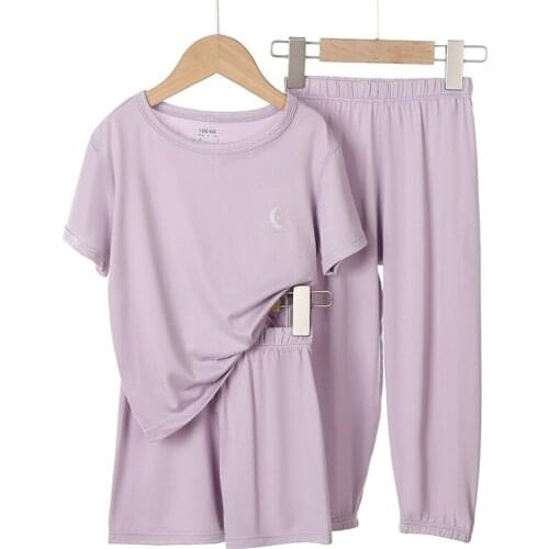 3pcs/pack Childrens Anti-mosquito Tops Pants Set Soft Ice Silk Short-sleeved Suit Boy Girls Pajamas Casual Clothes Suit