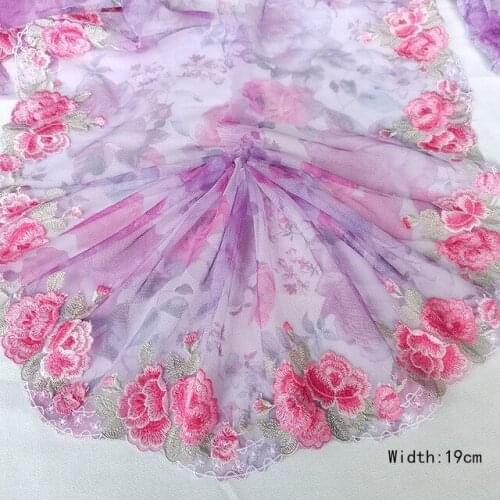 3Yards/Lot Printed Tulle Pink Flower Embroidery Lace Trim Lace Fabric Mesh Lace Fabric Sewing DIY Cloth