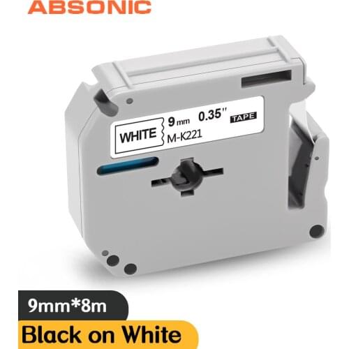 Absonic Compatible for Brother MK-221 MK221 M-K221 M Tape 9mm*8m Replace for Brother P-Touch PT-80 PT-65 PT-45M Label Printer