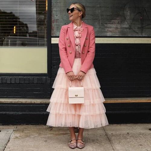 Ball Gown Light Pink Cake Tulle Skirts Streetwear Custom Made Tiered Maxi Skirts Womens 2020 Party Gown Female Casual Skirt юбка