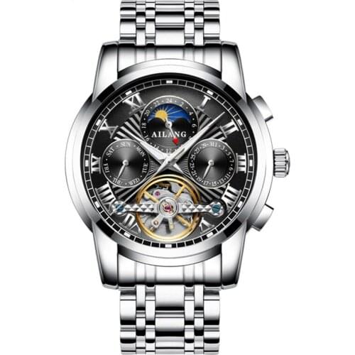 Fashion Tourbillon Stainless Steel Men Watch casual Waterproof Hollow Automatic mechanical Watches Classic Business Wristwatch