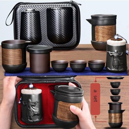 Yixing Purple sand tea set black/red ceramic kung fu Teapot gaiwan Purple sand teapot teacup tea ceremony Travel Portable Teaset