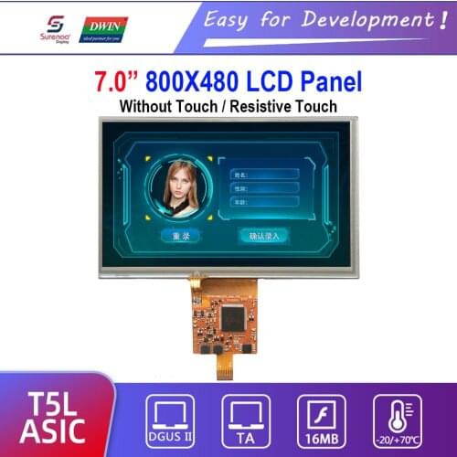 Dwin T5L HMI Intelligent Display, DMG80480C070_06W 7.0" 800X480 LCD Module Screen with Resistive Touch Panel