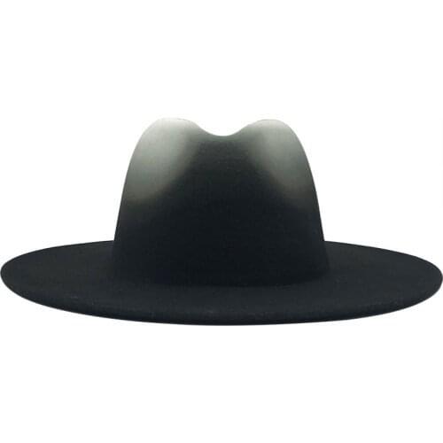 Hot Women Men Wool Felt Vintage Gradient Wide Brim Fedora Hat Spring Autumn Winter Gentleman Elegant Lady Jazz Panama Caps