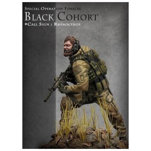 75MM Scale Special forces Black action (including platform and 2 Head ) Unpainted Resin Model Kit Figure Free Shipping