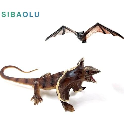 Simulation Frilled Lizard Figures Animal Model Bat miniature figurines fairy PVC craft Home decor garden Decoration accessories