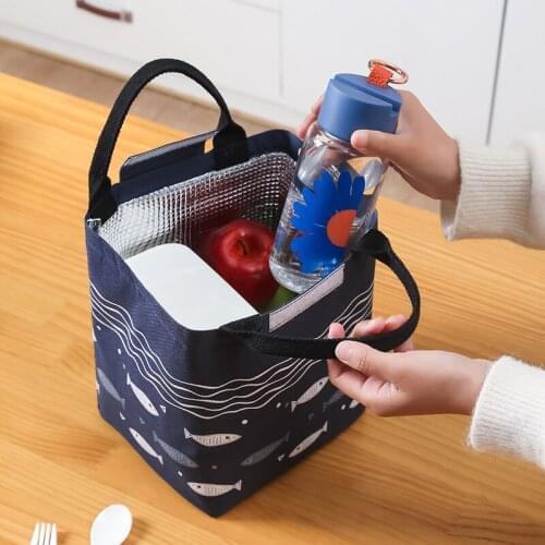 Functional Pattern Cooler Lunch Box Portable Insulated Canvas Lunch Bag Thermal Food Picnic Lunch Bags For Women Kids