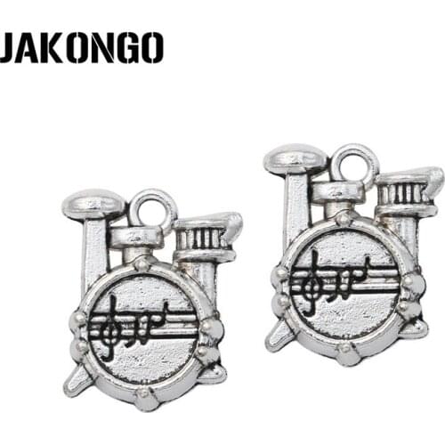 JAKONGO 10pcs Antique Silver Plated Music Charms Pendants for Jewelry Making DIY Handmade Craft 17x12mm