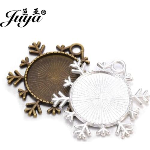JUYA 10PCS 25mm Snowflake Cabochon Pendant Base Setting For Necklace Findings DIY Jewelry Making Accessories Handmade Crafts