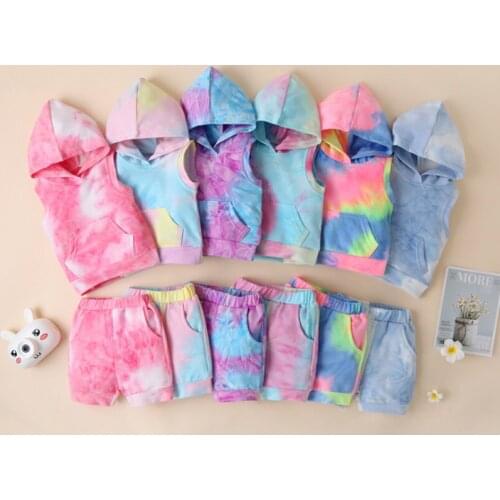 Infant suits 2021 summer new fashion tie-dye sleeveless hooded T-shirt + shorts 2PCS male and female baby clothes