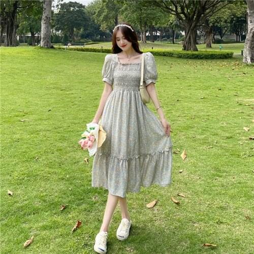 Summer Chiffon Elegant Kawaii Dress Female Floral Sweet Princess Casual Long Skirt Female Fluffy Party Party Holiday Dress