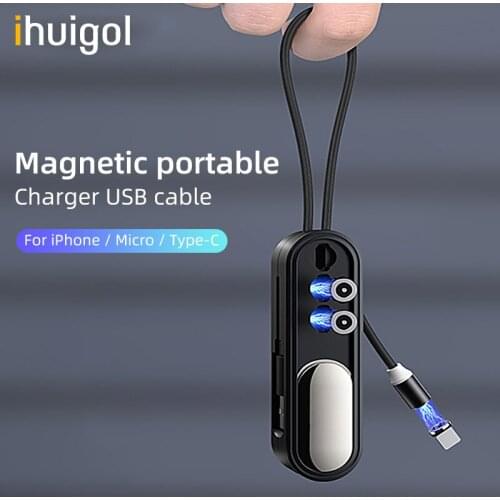 Ihuigol 3 in 1 Portable Magnetic Cable For iPhone 11 XR 6S 7 8 Plus Xiaomi mi 9 Realme 6 Huawei Type C Micro USB Cable Wire Cord