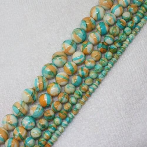 Mini. Order is $7! 4-12mm Orange Skyblue Stripe Snow jades stones Jaspers Round DIY Jewelry Making Loose Beads 15"