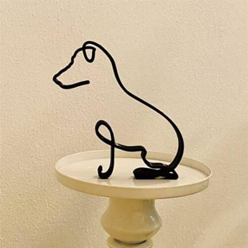 Minimalist Art Metal Dog Sculpture Dog Abstract Line Wall Art Modern Art Ornaments For Home Decoration Accessories Black