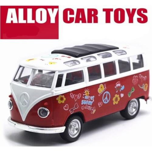 1:28 alloy pull back car model,simulation light music car toy,T1 retro 1 open door bus,free shipping