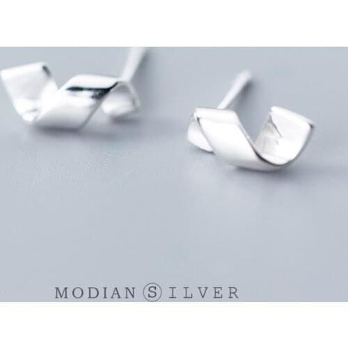 Modian Hot Sale Genuine 100% 925 Sterling Silver Geometric Minimalism Stud Earrings for Women Brincos Fine Jewelry Bijoux