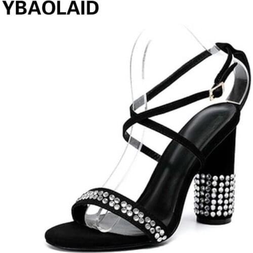 Fashion New Style Rhinestone Nightclub Stiletto Heel Sandals with Solid Color Thin Belt Shaped Rhinestone Heel Sandals