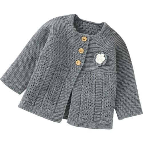 FOCUSNORM Autumn Winter Baby Girls Boys Sweater Coat O-Neck Long-Sleeves Single Breasted Knit Floral Warm Outfits