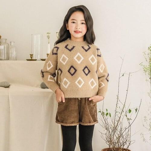 Teenage Girls Thicken Warm Sweaters 10 12 years Spring Winter Clothing Diamond-shaped Pattern Sweaters for Kids Girl