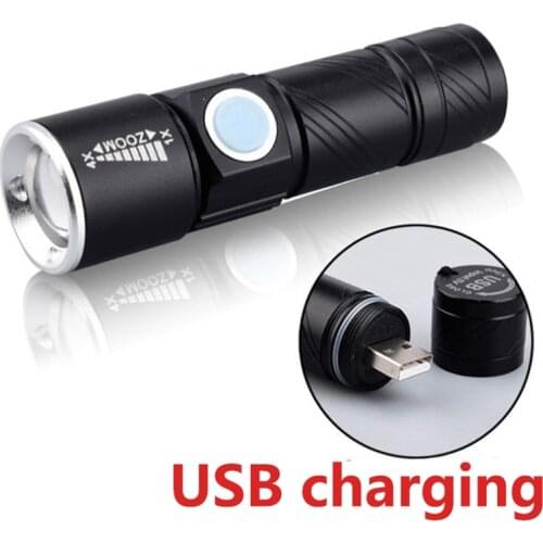 Mini Portable USB RechargeableLED Flashlight Torch Outdoor Camping LightWaterproof Zoomable Lamp Bicycle 3Mode Handy Flash Light