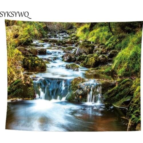 Nature scenery tapestry forest wall carpet stream wall blanket polyester fabric wall cloth drop shipping window fabric