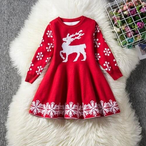 Christmas Dress Chidlren Clothing Reindeer Ainimal Pattern Kids Dresses for Girls Snowflake New Year Party Princess Costume