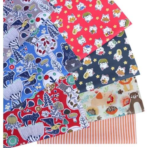 Cartoon White Forest Lion Animals Cat Flower Orange Stripe 100% Cotton Twill Fabrics For DIY Patchwork Quilt Dress Blouse Craft