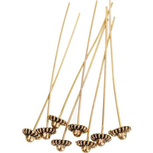 20pcs 50mm Antique Silver Gold Color Long Wheel Flower Half Ball Head Pins Supplies For Jewelry Making Diy Accessories Wholesale