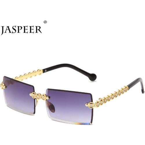 JASPEER Rimless Rectangle Sunglasses Women Luxury Diamond Shades UV400 Driving Sun Glass Men Vintage Crystal Female Eyewear