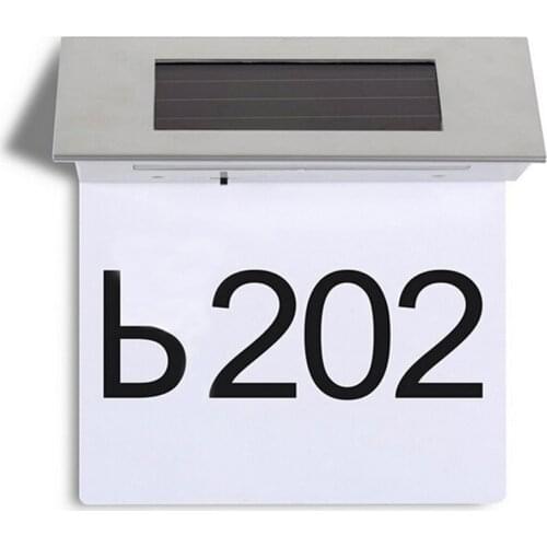 LED Solar Stainless Steel Powered House Number Lamp Outdoor Door Outdoor Wall Sign Light Sensor Automatic Switch Alphanumeric