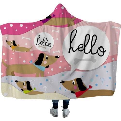 Dachshund 3D Printing Throw Hooded Blanket Wearable Warm Fleece Bedding Office Quilts Soft Adults Travel 18