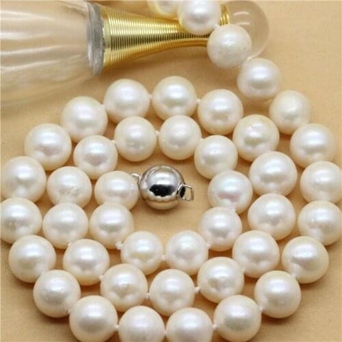 Fine jewelry 9-10mm round pearl necklace fashion fresh water pearl pendant to give mom gift 925 silver clasp