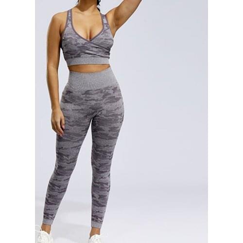 Women 2 Pcs Sports Suits Set Yoga Sets Gym Fitness Camo Athletic Pants Sportswear Camos Leggings Bra Seamless Sports Active