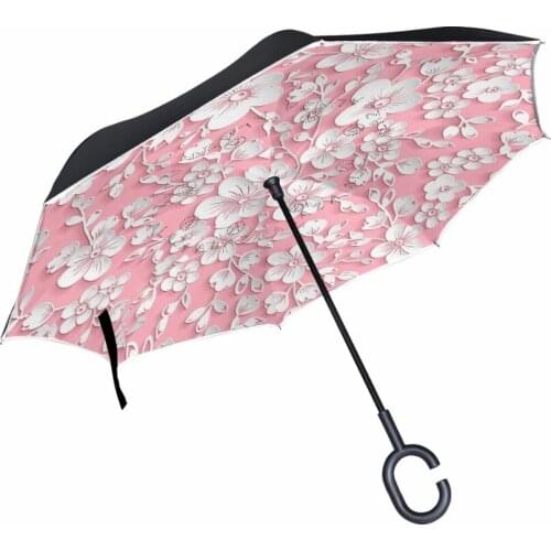 3D Flower Reverse Umbrella Double Layer Pongee Fabric Adults Umbrellas C-Hook Handle Car Umbrella Windproof Waterproof Useful