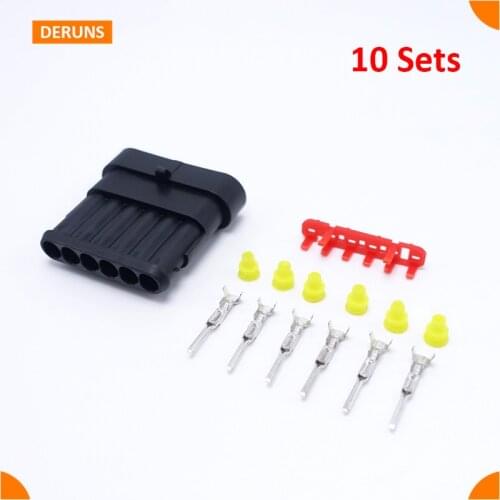 10 Sets Male 6Pin/Way Sealed Connector Automotive Plug AMP 282108-1