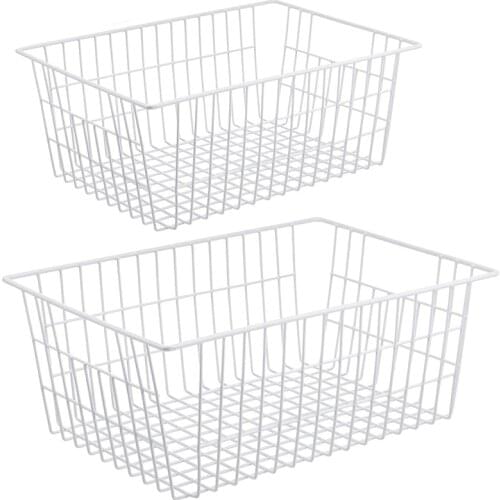2pcs Wire Storage Baskets Iron Freezer Organizer Bins with Handles Fabric Food Fruit Garage Holder Boxes Farmhouse Household