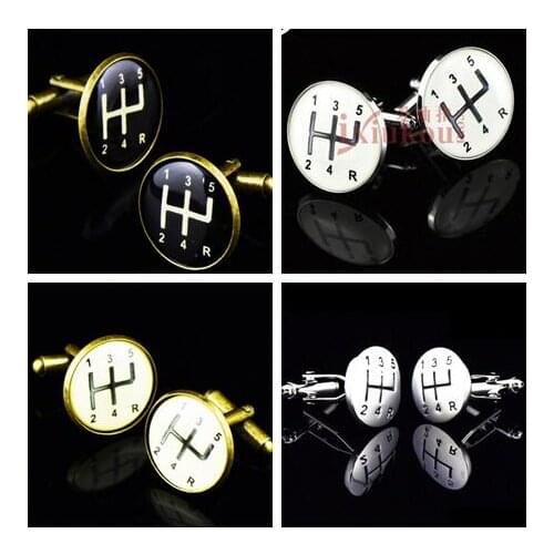 20pairs/lot Vintage Car Gear Cufflinks Silver/Bronze Enamel Manual Car Gear Cuff Link Mens Jewelry Wholesale Mixorder