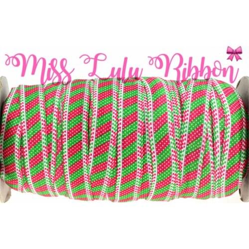 50yards/roll Knot Hair Tie DIY Party Gift Pack Decor Webbing 5/8"16mm Green&Red Dots Printed Elastic Ribbon HT01-PG038-03857