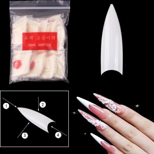 500Pcs//Bag Long Stiletto False Nail Tips XXL Extra Nail Tips Long Pointed Sharp Nail Art Acrylic Gel Salon Manicure Supply Set