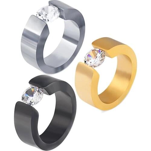 6mm Men Rings Stainless Steel Crystal Vintage Rings For Men Fashion Jewelry Simple Birthday Gift Anniversary Accessories