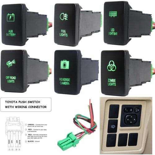 12V Aux Battery/LED Light Bar/Reverse camera Push Button Switch Green Lights for Toyota Hilux Prado Highlander Landcruiser RAV4