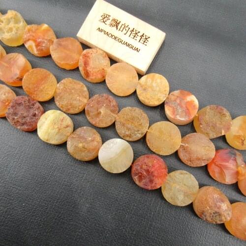 APDGG Natural 20mm Coin Dull Polish Rough Yellow Orange Agate Gems Stone Loose Beads 15'' Strands Jewelry Making DIY