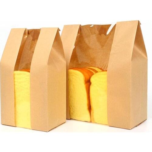 Free Shipping - 100/Pack Bread Loaf Bag Kraft Food Packaging Storage Bakery Bag with Front Window