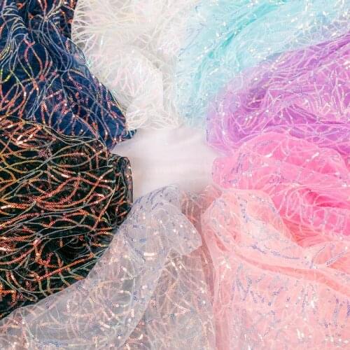 Shiny Farbic For Ladis Dress Wavy Sequins Sewing Embroidered Mesh Fashion Bead Embroidery Fabric Wedding Dress Fabric 1m*1.5m