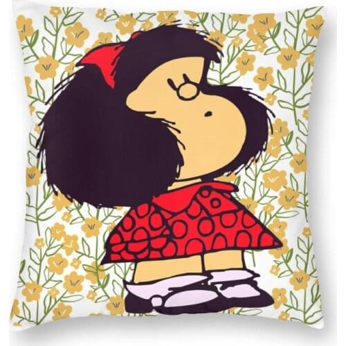 Mafalda And Flowers Cushion Cover Printing Argentina Manga Quino Cartoon Floor Pillow Case for Sofa Pillowcase Home Decorative