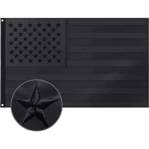 US Flag Black Military Tactical American Banner 90x150cm Embroidery Stitching Nylon Sewn Embroidered Stars Heavy Duty USA Flags