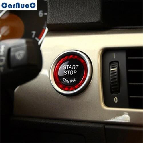 For BMW 3 Series E90 E92 E93 2009-2012 Car Onekey Start Stop Panel Red Trim Ring Decal Carbon Fiber Sticker Styling Accessories