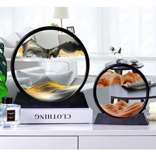 Moving Sand Art Picture Round Glass 3D Deep Sea Sandscape In Motion Display Flowing Sand Frame 7/12inch For home Decoration
