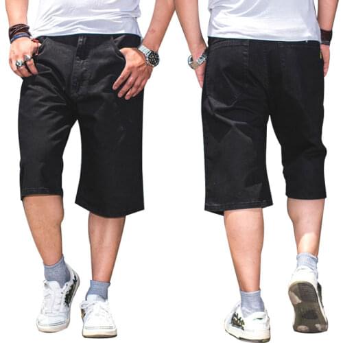 Summer Oversized Loose Jeans Shorts Men Straight Streetwear Fashion Comfortable Hip Hop Skateboard Black Denim Pants Size 46
